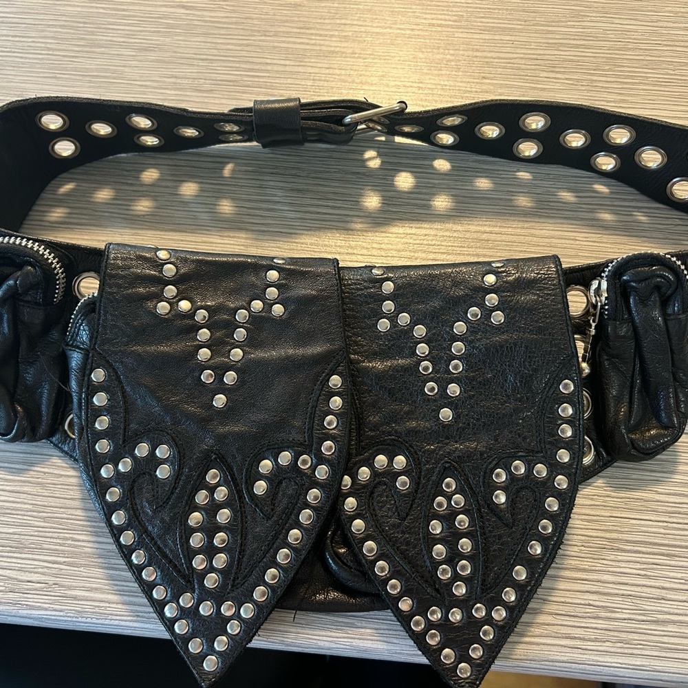 Studded Black Leather Belt Bag